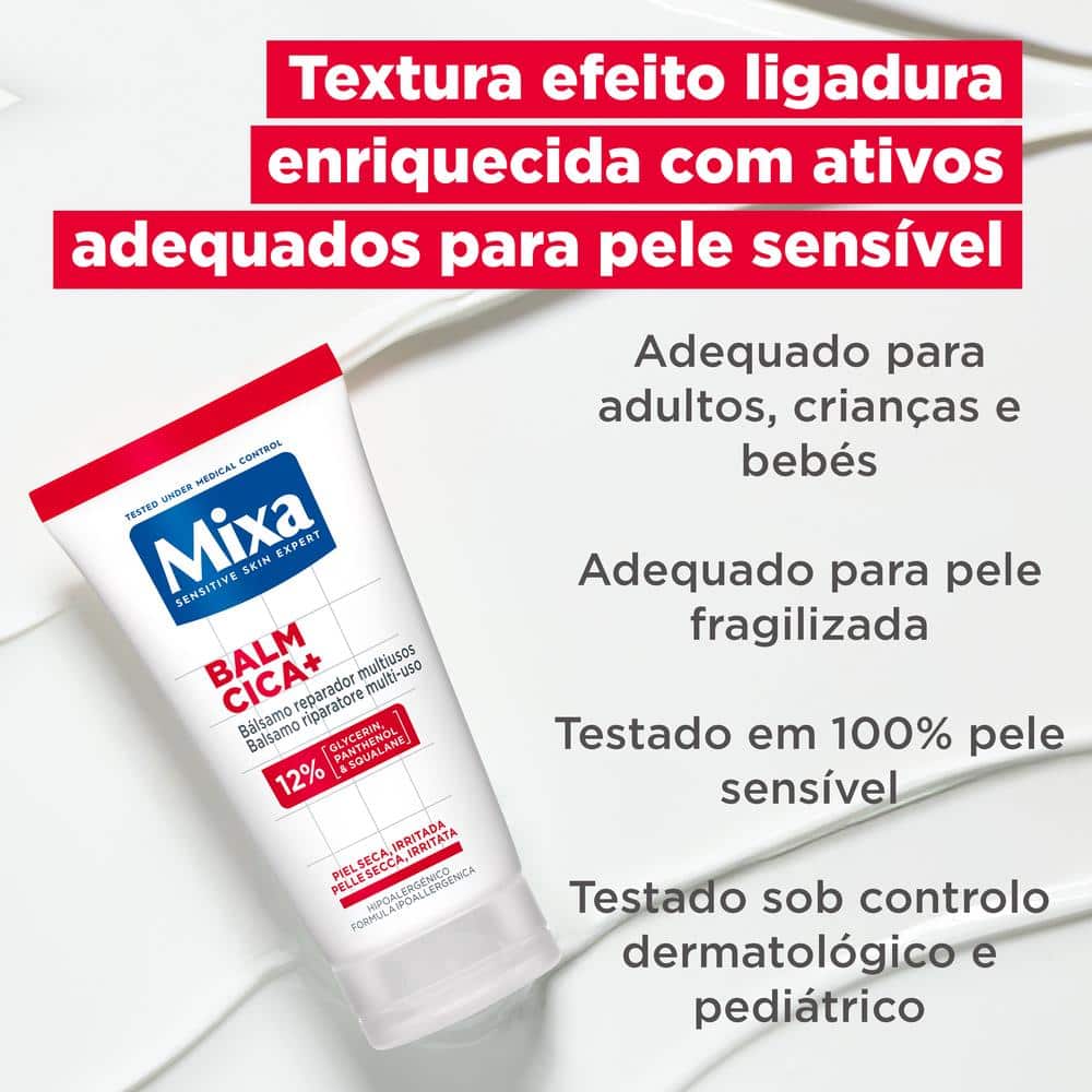 Mixa Bálsamo reparador multiusos para pele seca e fragilizada.